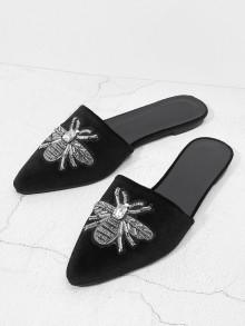Romwe Beaded Bee Flat Mules