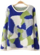 Romwe Camouflage Print Mohair Blue Sweater