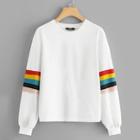 Romwe Drop Shoulder Rainbow Striped Sweatshirt