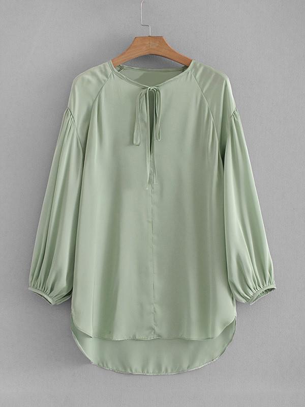 Romwe Tie Neck Dolphin Hem Blouse