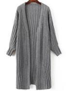 Romwe Grey Ribbed Collarless Drop Shoulder Long Sweater Coat