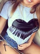 Romwe Fringed Heart Patch T-shirt