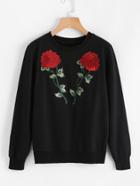 Romwe Rose Embroidered Appliques Sweatshirt