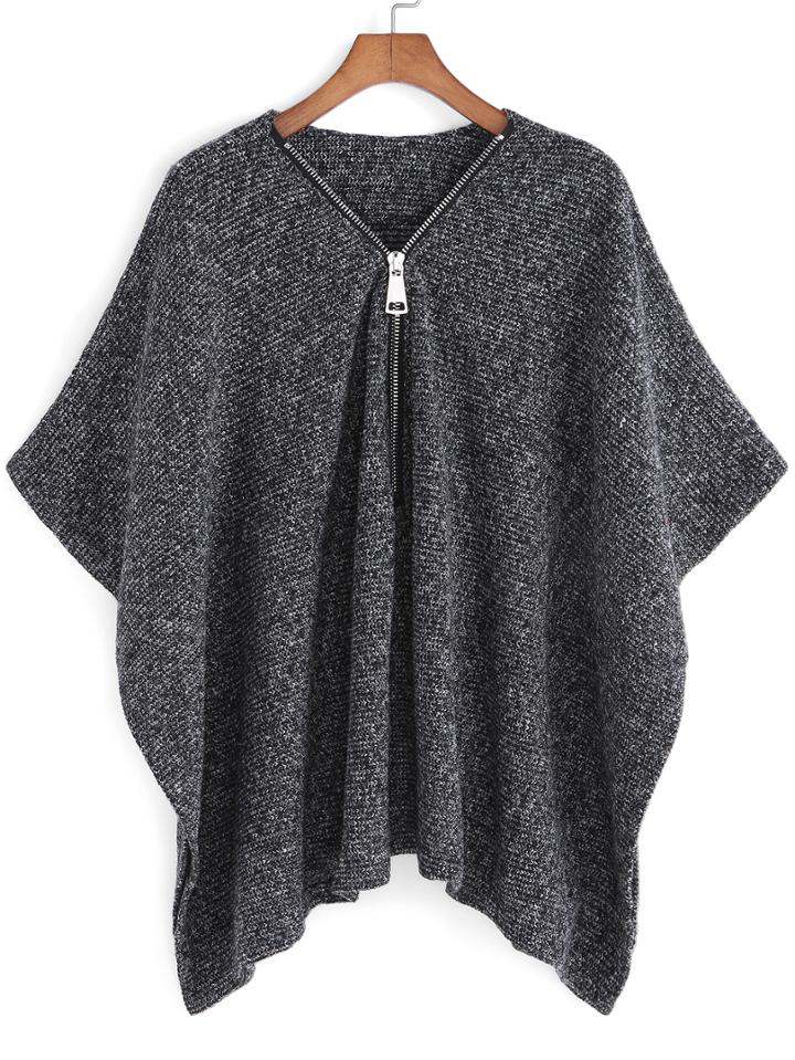 Romwe V Neck Zipper Knit Poncho