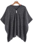 Romwe V Neck Zipper Knit Poncho