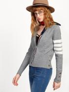 Romwe Light Grey V Neck Stripe Sleeve Buttons Sweater Coat