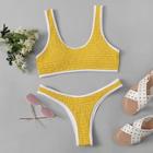 Romwe Contrast Trim Shirred Bikini Set