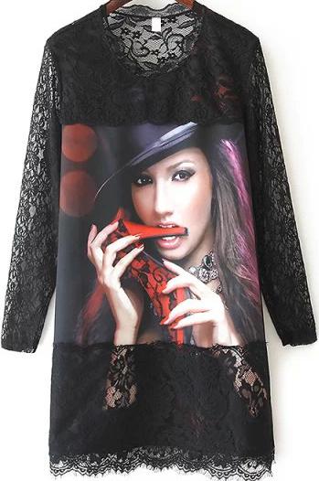 Romwe Shoes Beauty Print Lace Dress