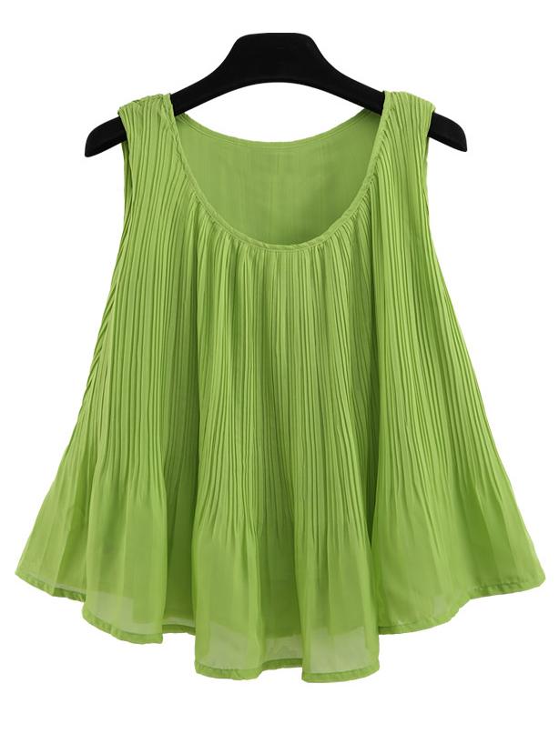 Romwe Pleated Swing Chiffon Tank Top