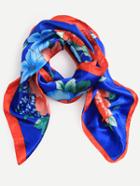 Romwe Floral Print Silk Square Scarf