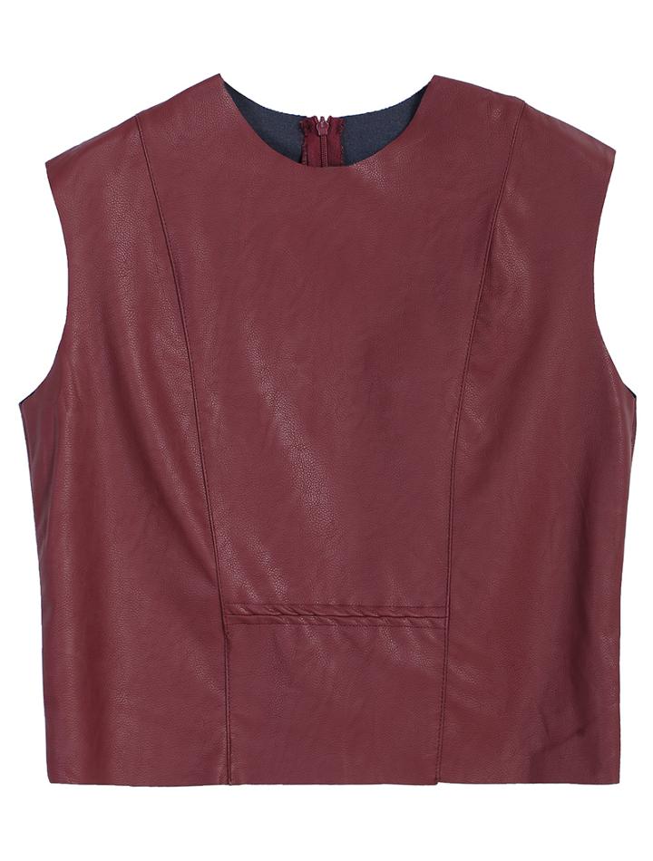 Romwe Pu Leather Wine Red Vest