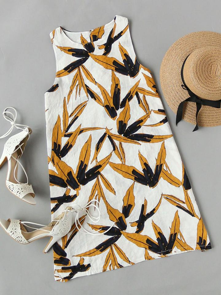 Romwe Allover Printed Keyhole Back Tank Dress