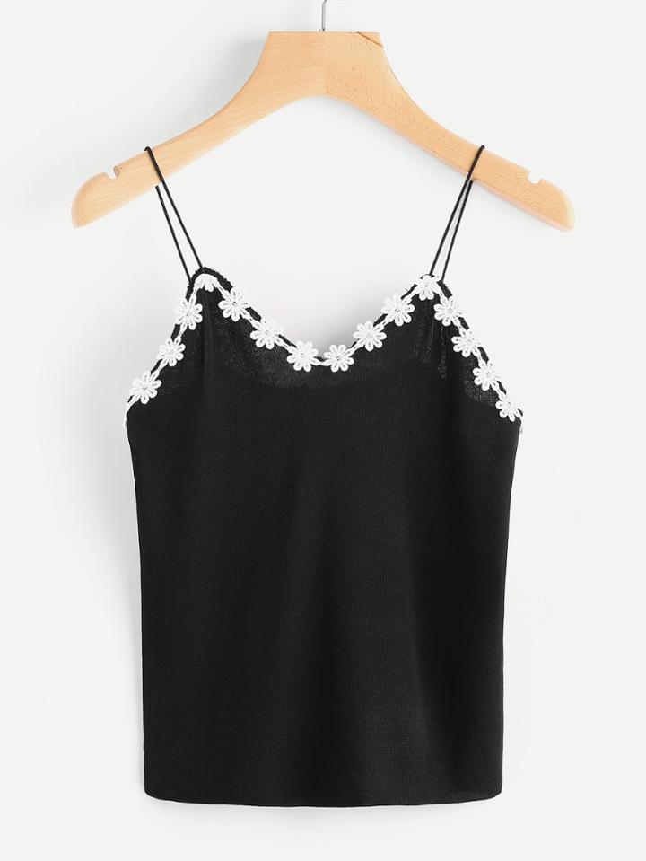 Romwe Flower Lace Trim Cami Top