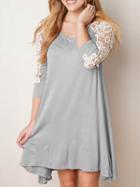 Romwe Contrast Lace Trapeze Grey Dress