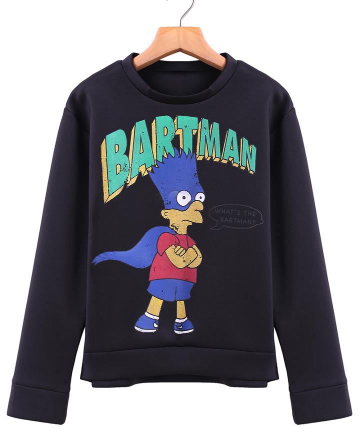 Romwe Simpson Bartman Print Black Sweatshirt