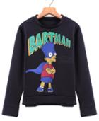 Romwe Simpson Bartman Print Black Sweatshirt