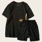 Romwe Guys Letter Embroidery Tee With Drawstring Waist Shorts