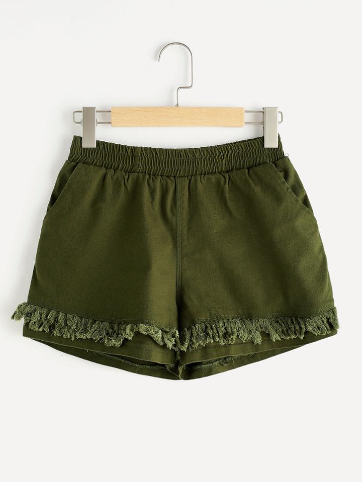 Romwe Fringe Hem Shorts
