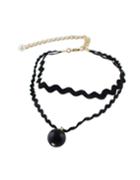 Romwe Gothic Style Black Elastic Rope Imitation Pearl Choker Necklace