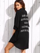 Romwe Black Letter Print Shirt Dress