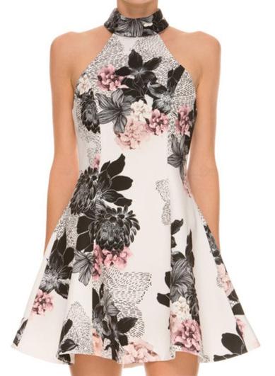 Romwe Halter Florals Flare Dress
