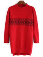 Romwe Mock Neck Moose Print Sweater