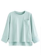 Romwe Pale Green Dip Hem Cuffed Pocket T-shirt