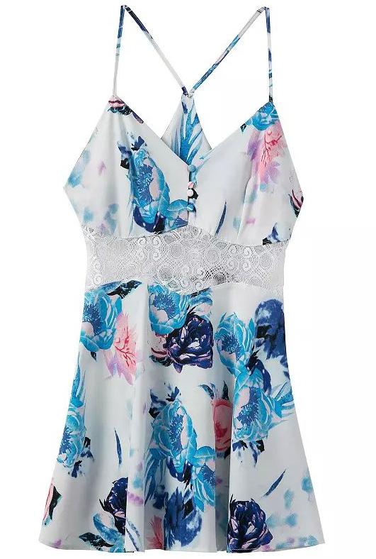 Romwe White Spaghetti Strap Lace Floral Jumpsuit