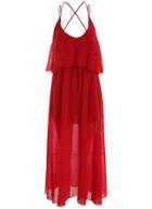 Romwe Spaghetti Strap Chiffon Shift Red Dress