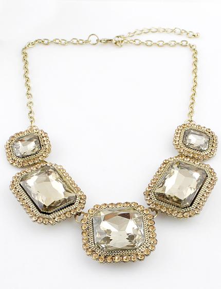 Romwe Gold Gemstone Square Chain Necklace