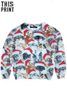 Romwe This Is Print Christmas Cats Print Long-sleeved Sweatshirt