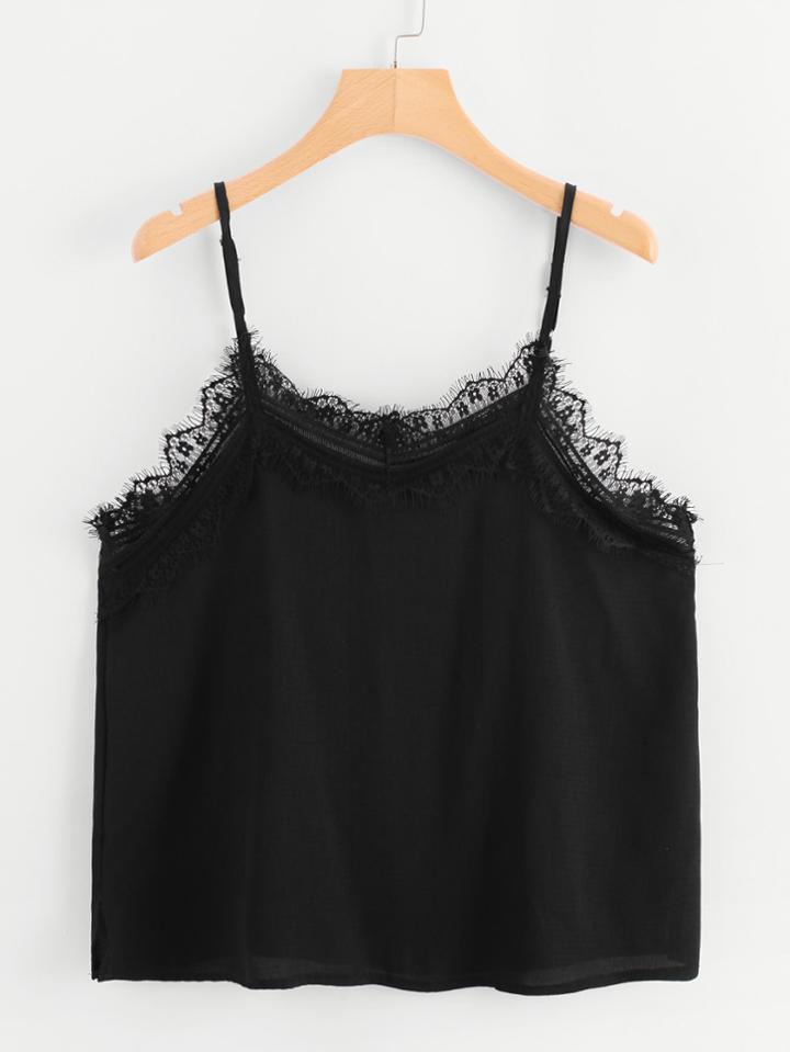Romwe Eyelashes Lace Trim Cami Top