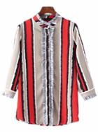 Romwe Multicolor Random Vertical Stripe Fringe Blouse