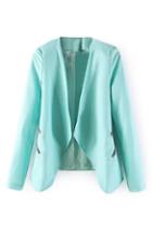 Romwe Lapel Buttonless Zipper Embellished Blue Coat