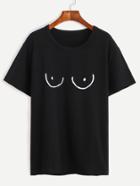 Romwe Black Print Casual T-shirt