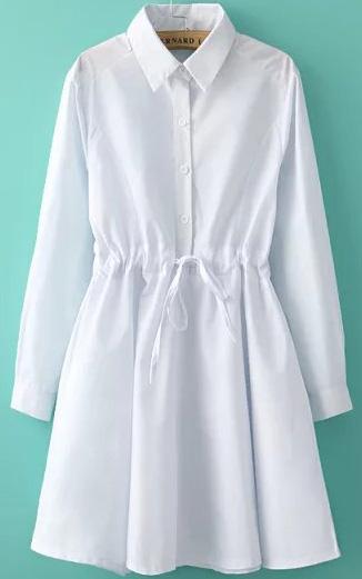Romwe Lapel Long Sleeve Drawstring With Buttons Dress