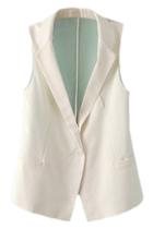 Romwe Romwe Lapel Asymmetric Chiffon Panel Sleeveless White Vest