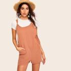 Romwe Knotted Strap Detail Pocket Front Overall Shorts