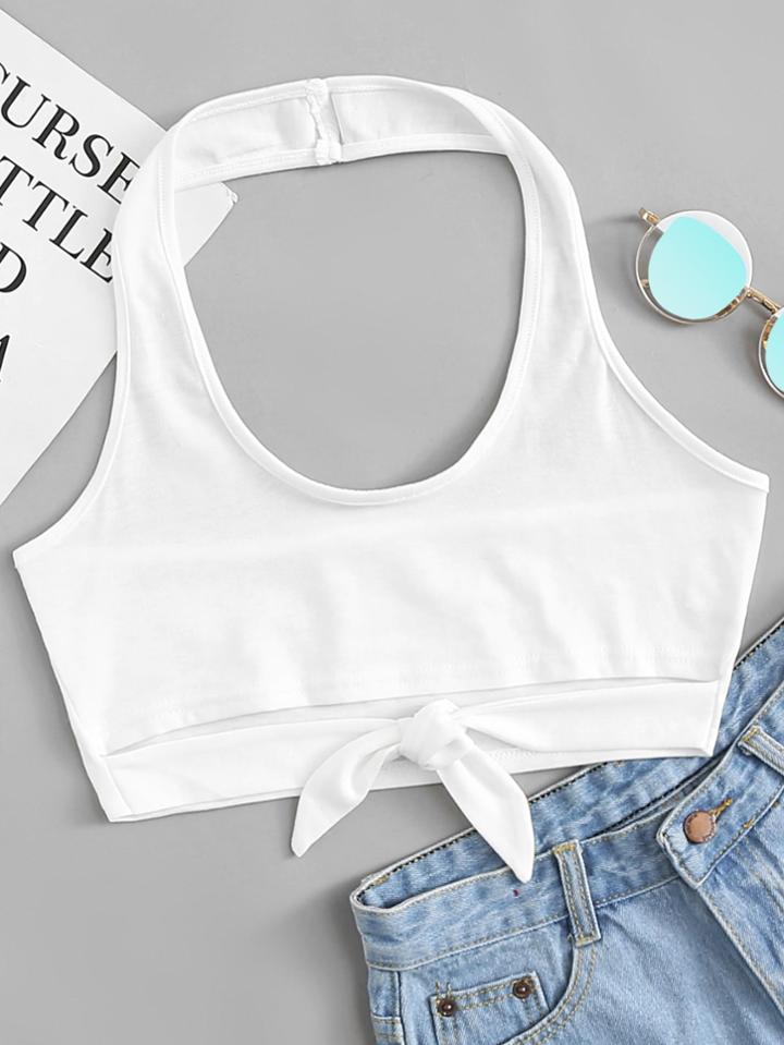 Romwe Cut Out Knot Front Halter Top