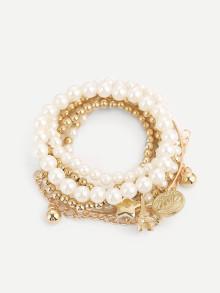 Romwe Faux Pearl Beaded Bracelet Set 6pcs