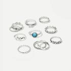 Romwe Letter Decorated Hollow Ring Set 11pcs