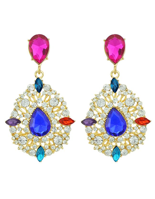 Romwe Elegant Style Colored Rhinestone Earrings For Women