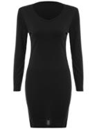 Romwe V Neck Long Sleeve Tight Black Dress