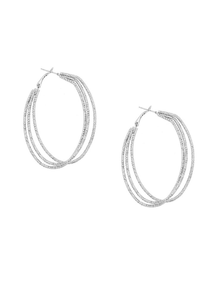Romwe Silver Etched Geometric Layered Hoop Earrings