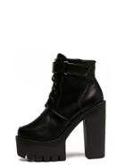 Romwe Black Round Toe Lace Up Buckle Chunky Boots