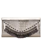 Romwe Gold Magnetic Studded Chain Clutches