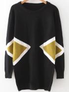 Romwe Black Geometric Pattern Round Neck Sweater