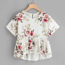 Romwe Floral Print Peplum Blouse