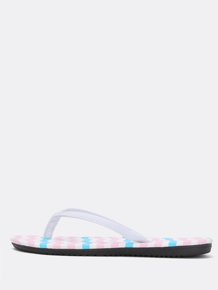 Romwe Blue&pink Wavy Print Flip Flops