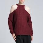 Romwe Cold Shoulder Cable Knit Sweater